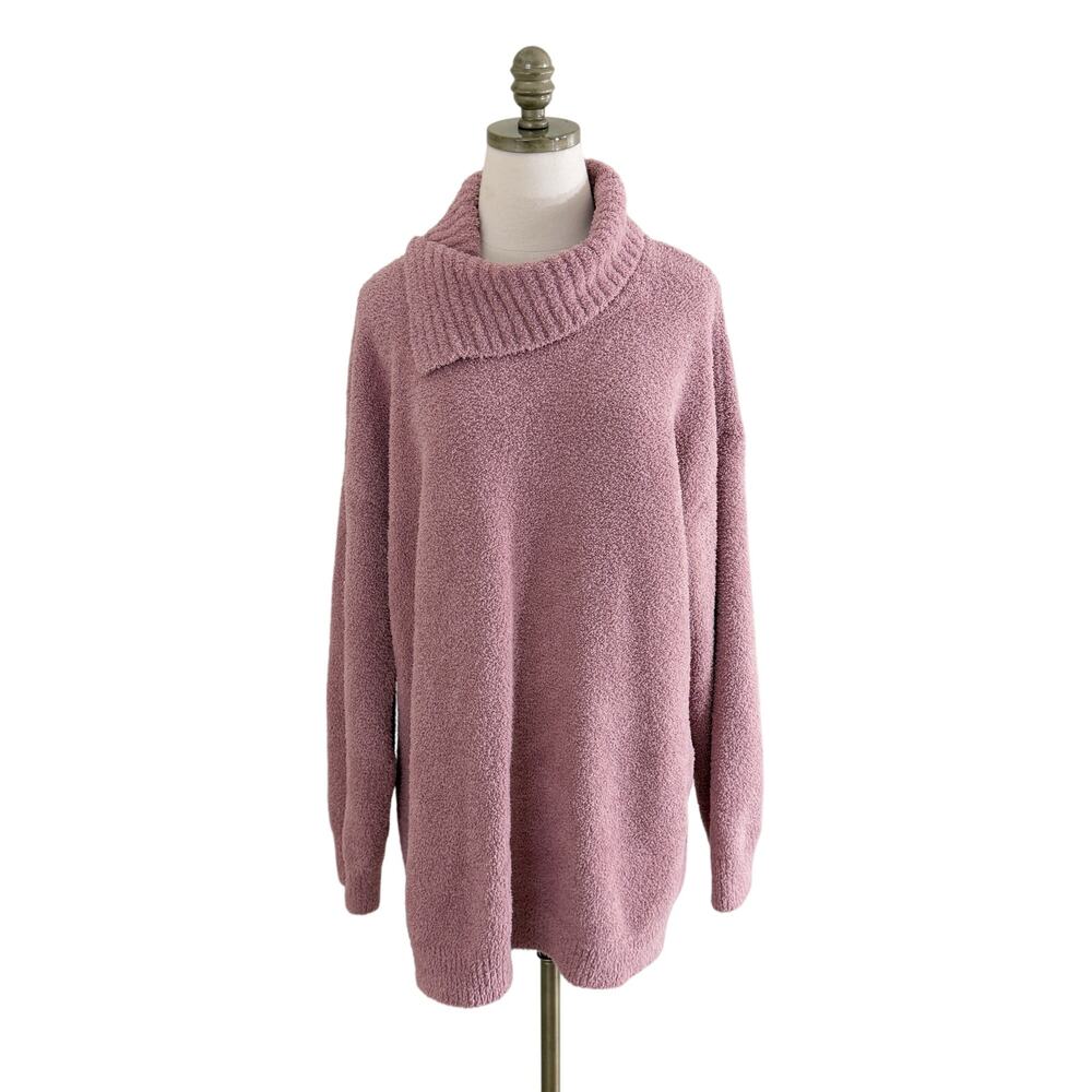 Barefoot Dreams Dusty Pink Cozychic Knit Turtleneck Sweater Sz XL 100% Polyester